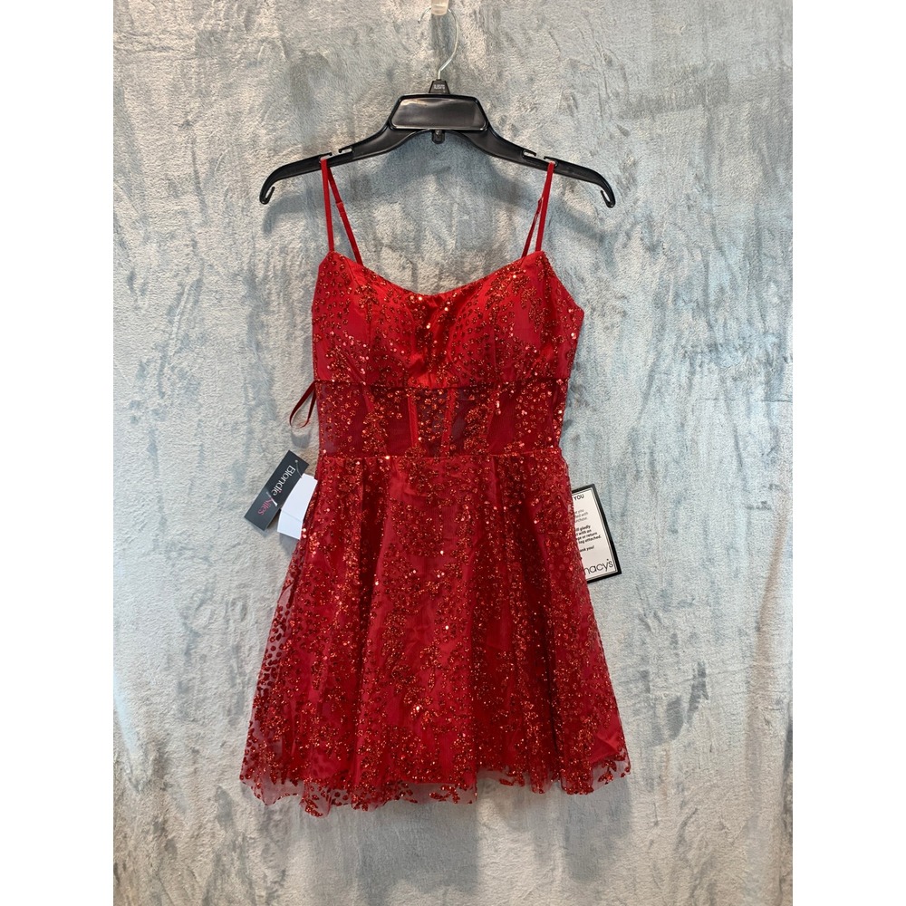 Blondie Nites Red Sequin Corset Mini Dress Lace Up Back Whimsygoth Size 9 NEW